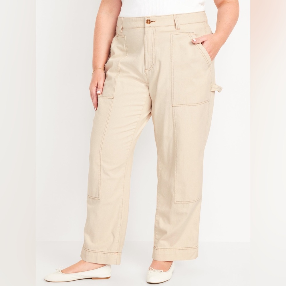 NWT Old Navy Women's Tan Beige Utility high Waisted Pants Trousers 14 - Picture 4 of 10